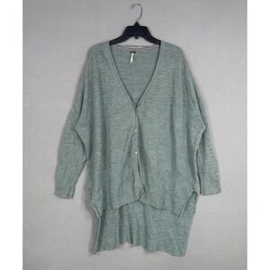Free People Sweater Womens Large Green Oversized High Low Cardigan Tunic Knit